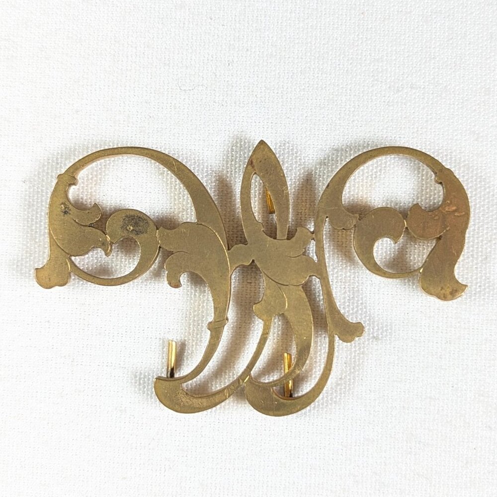 Antique Brass monogram M or W bag or luggage ornament, Edwardian sash strap belt